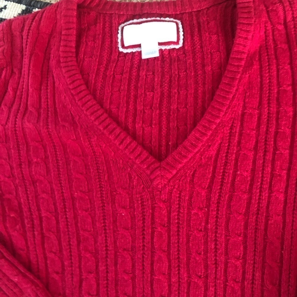 VTG American Eagle V Neck Angora Blend Sweater Red Sz.LG Cable-Knit Academia - Picture 4 of 4